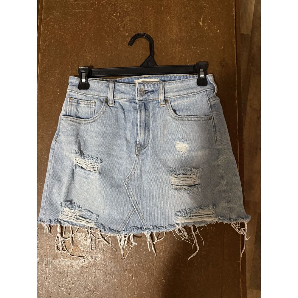 Pacsun Los Angeles Womens Denim Mini Skirt Sz 25 Distressed Raw Hem 100% Cotton